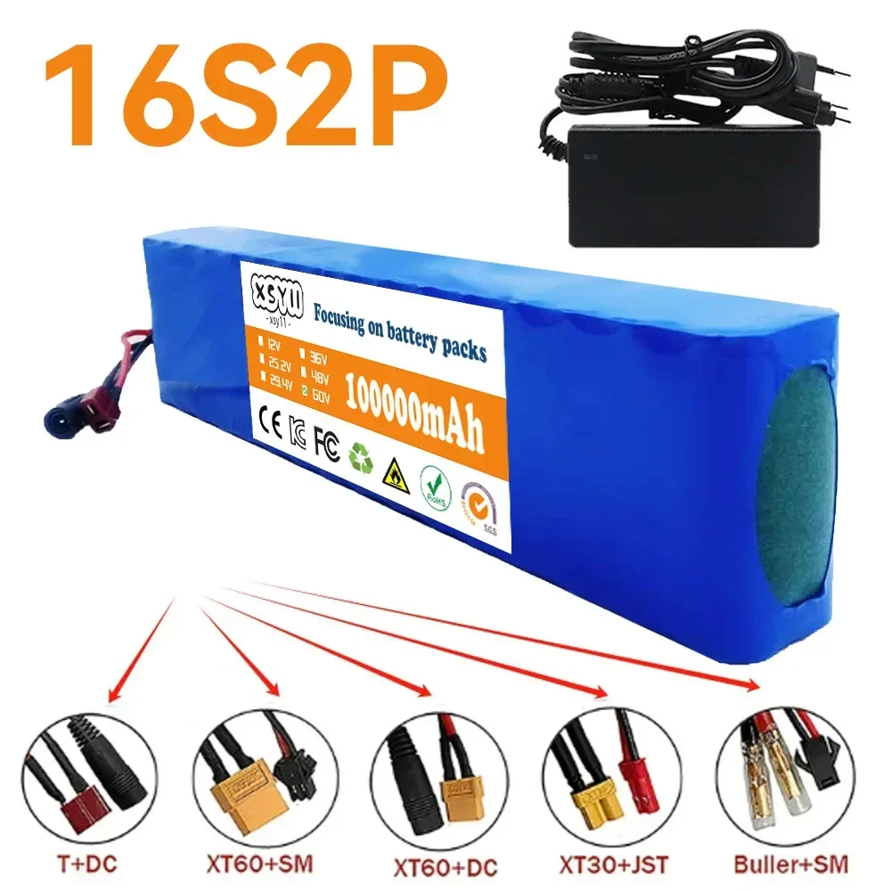 

16S2P 60V 100Ah 18650 Lithium Ion Battery Pack 67.2V for Electric Bike Scooter Scooter Kids Car Built in 1000 Watt Bms