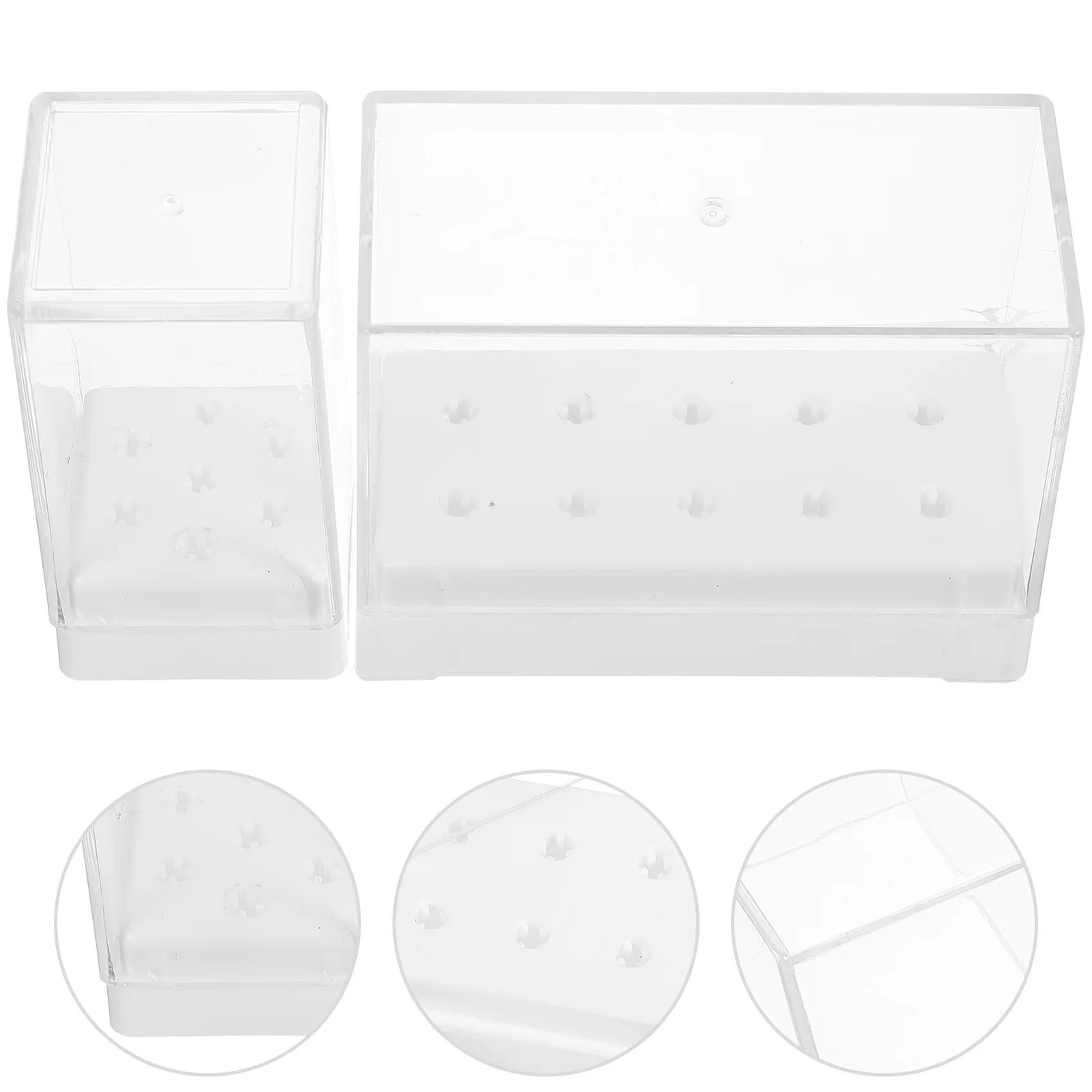 

2 pcs Nail Drill Bit Storage Box Multi-Hole Design Durable Plastic Organizer For Nail Art Training Tools Dust-Proof Storage