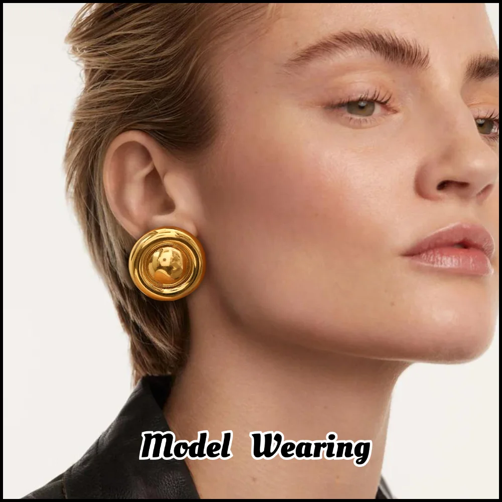 Stainless Steel Color Block Round Earrings Plated 18k Gold Color Non Tarnish Waterproof Trendy Jewelry Earrings For Women Gift