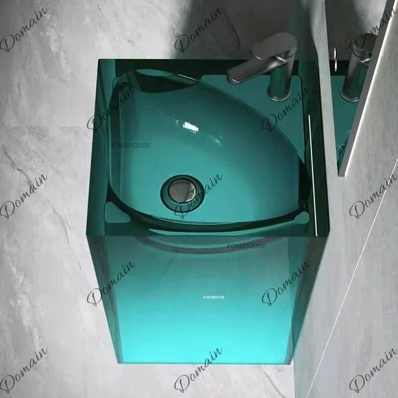 9PS Transparent Colored Resin Bathroom Sinks Home Floor-standing Vanity Washbasin Italian Bathroom Accessories Luxury Pedestal B