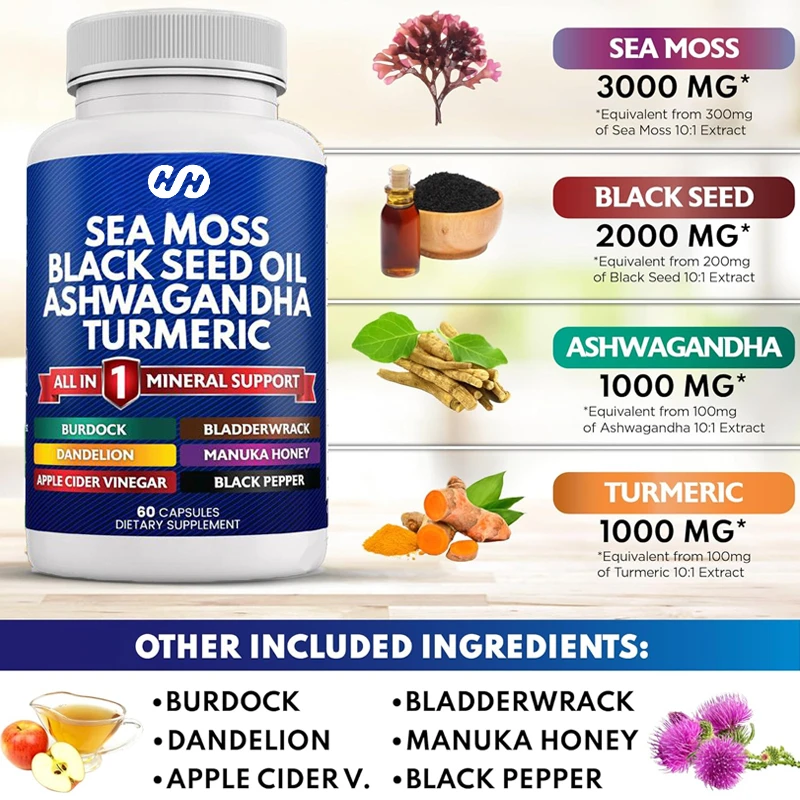 

Silicon Dioxide Seaweed Black Seed Oil South African Drunken Eggplant Turmeric Burdock Black Pepper Supportmetabolism 60capsules
