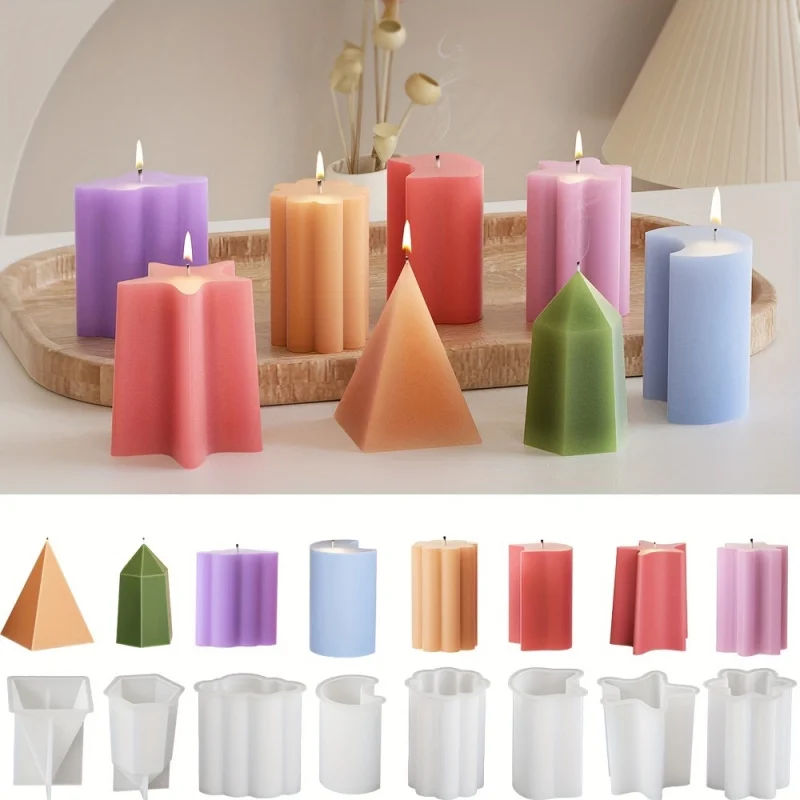 8-teiliges Silikon-Kerzenformen-Set, geeignet für DIY-Kerzen, Kunstharz-Bastelarbeiten, handgemachte Seife und Heimdekoration