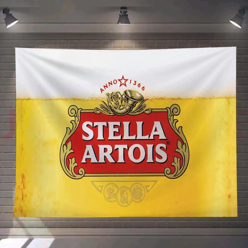 

S-STELLA A-ARTOISs Beer Tapestry Custom Living Bedroom Party Dormitory Interior Wall Bohemian Decoration Attached Clip