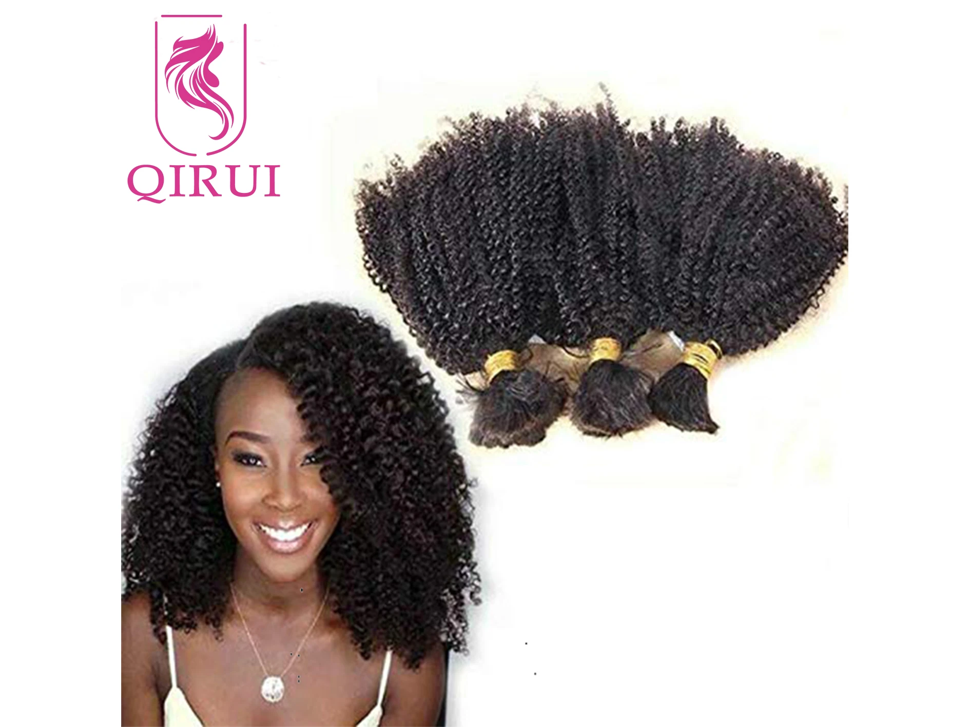 

Virgin Afro Kinky Curly Bulk Human Hair For Braiding No Weft Remy Mongolian Bulk Braiding Hair Extensions 1/2/3Pcs A Lot Bundle