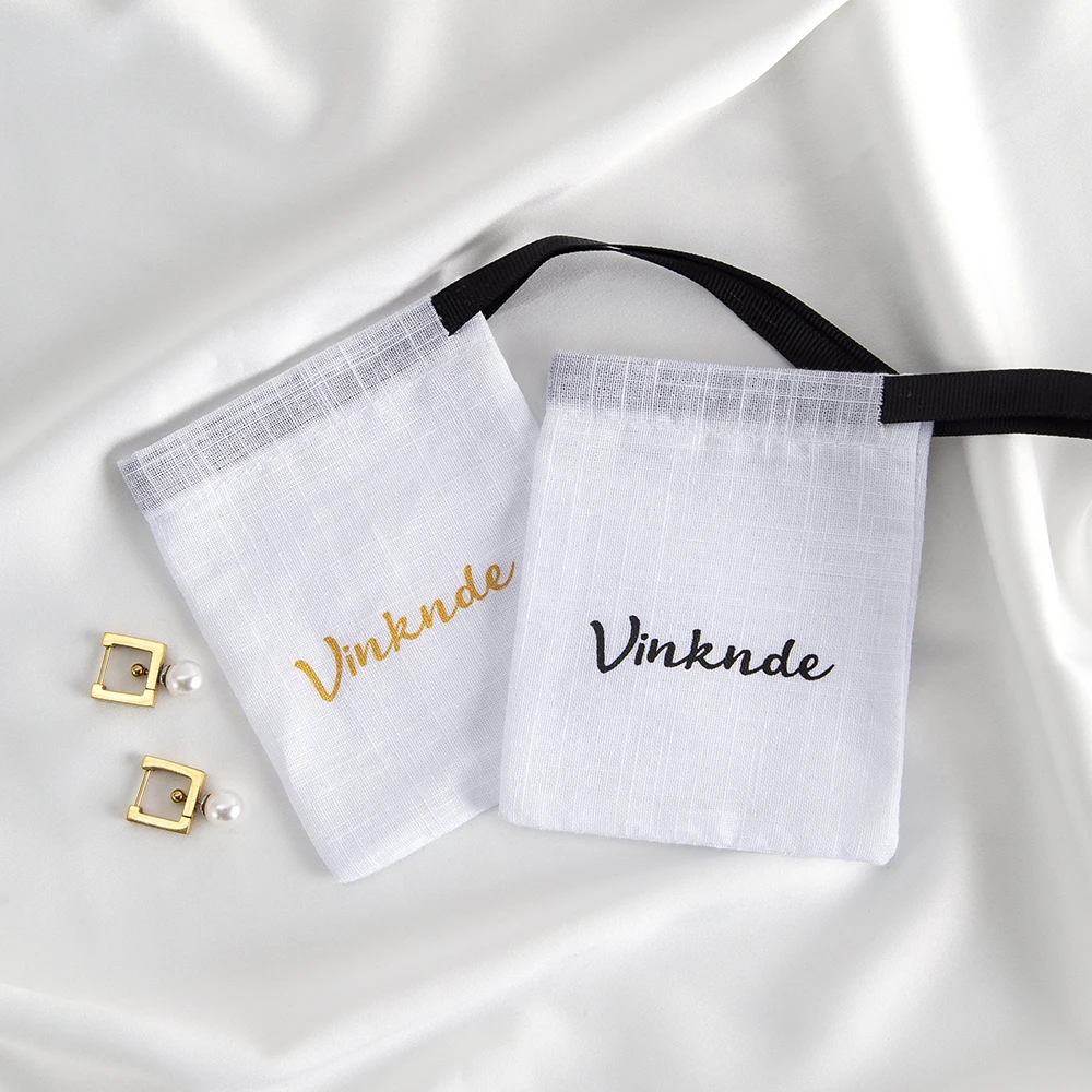 50Pcs Custom Logo White Cotton Gift Bags 8x10cm(3