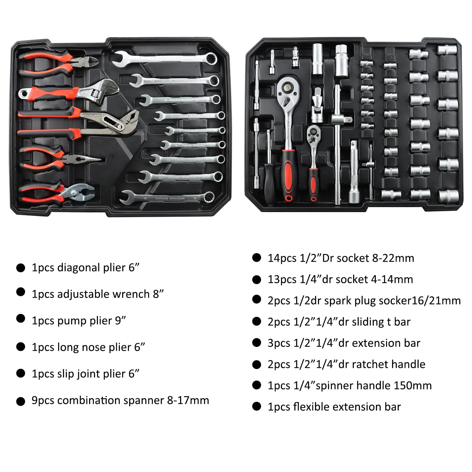 899 pcs Aluminum Trolley Case Tool Set, Removable Portable Hand Toolbox Set with 4 Drawers and Wheels for Auto Maintenance