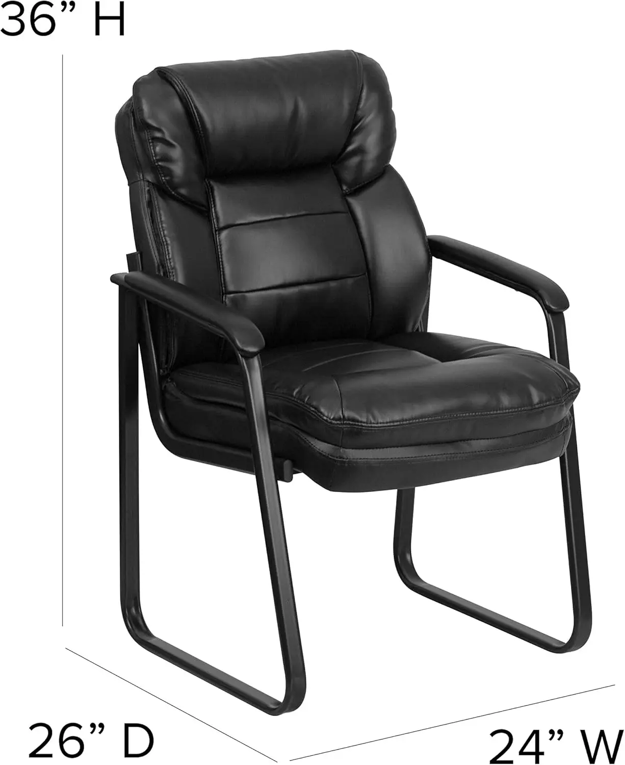 LeatherSoft Executive Office Chair with Padded Arms and Sled Base, Comfortable Reception Side Chair for Living Room or Office