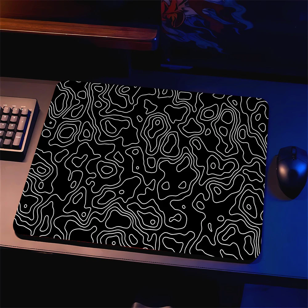 Black And line White Mousepad Small Game Natural Rubber Mouse Pad Strata Liquid Non-slip Gaming Desk Mat Fps Esports Office