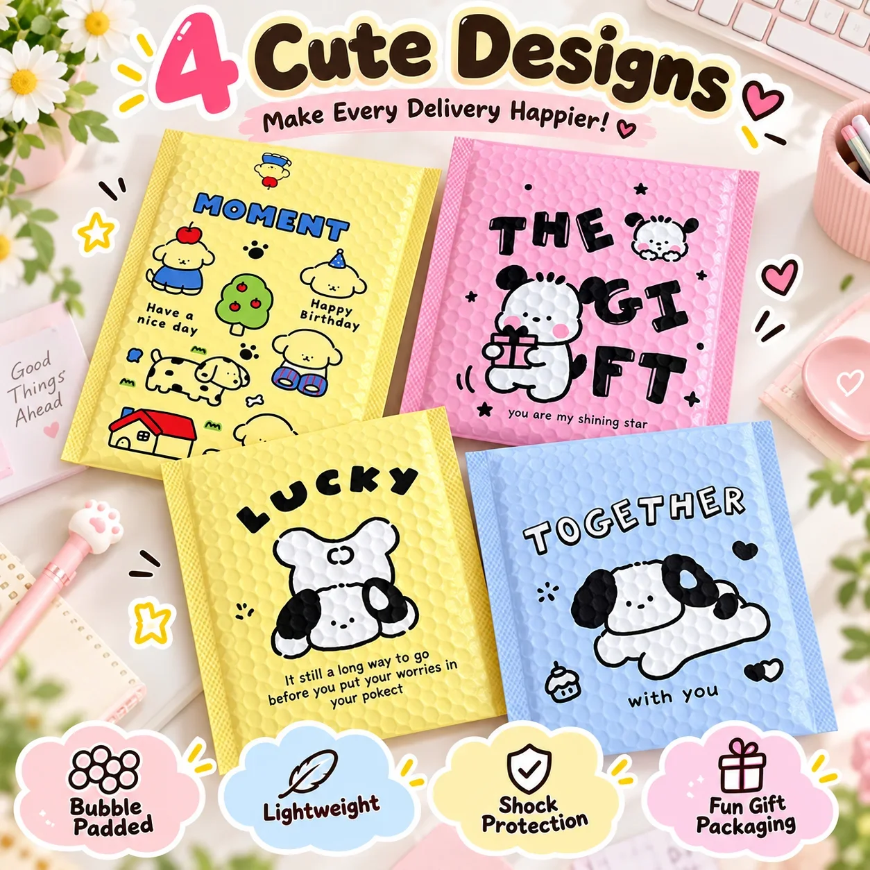 Cute Smiley Plaid Bubble Mailer, INS Style Design, Colorful Poly Mailer for Shipping