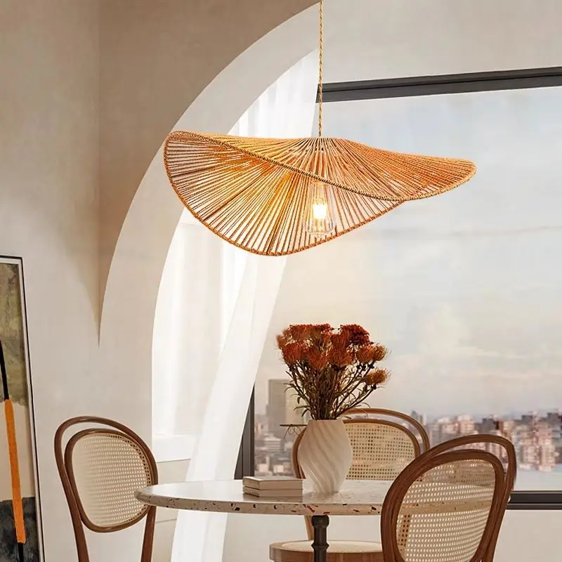Nordic Modern Hemp Rope Chandelier Hand Woven Retro Japanese Creative LED Pendant Lamp Living Dining Room Bedroom Vertigo Design