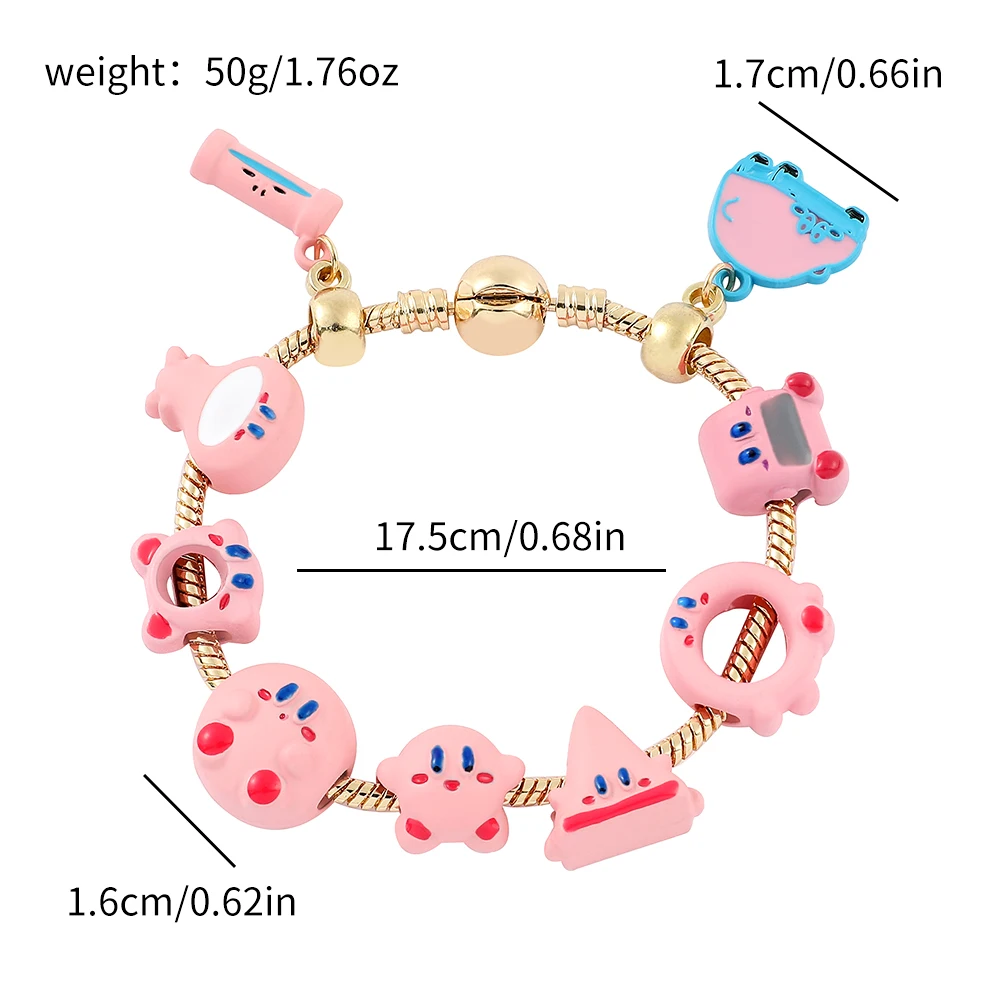 Anime Game Cartoon Kirby Bracelet Kawaii Pink Pendant Snake Chain Bangle Brand Bracelet for Women Diy Making Accessories