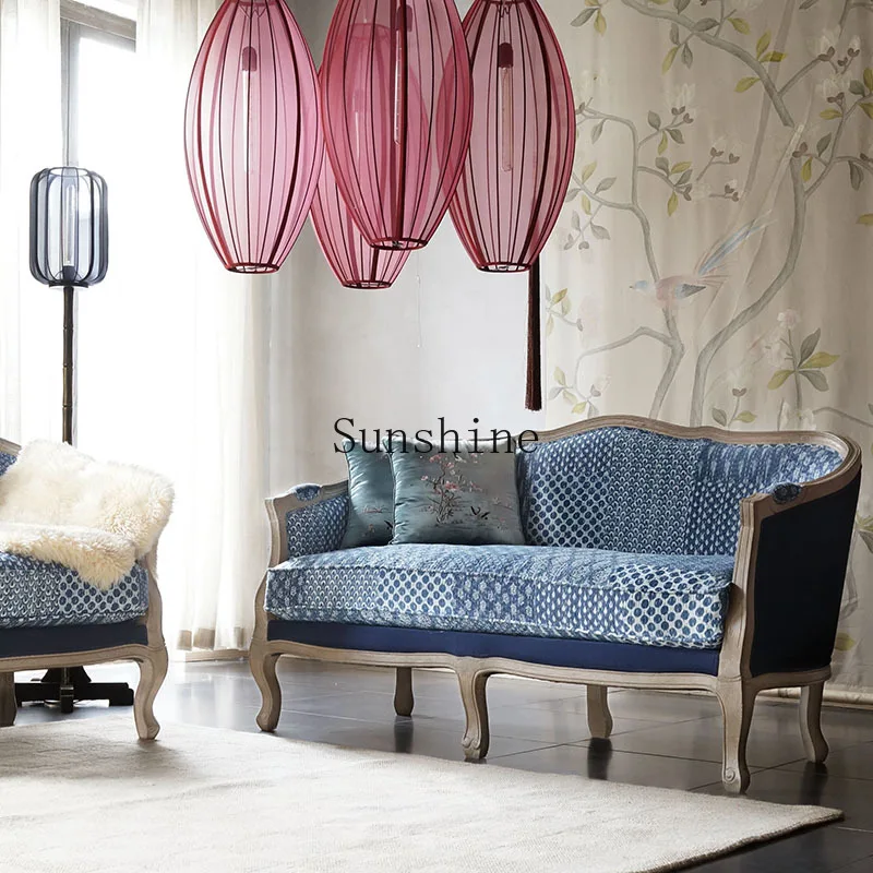 

Simple characteristic thorn plant blue cloth sofa European fabric sofa