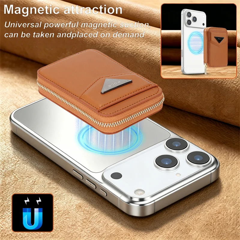 Zipper Wallet Card Holder Case for Apple iPhone 17 Pro Max 16 15 14 13 12 For Magsafe Magnetic PU Leather Phone Back Bag Cover view 5