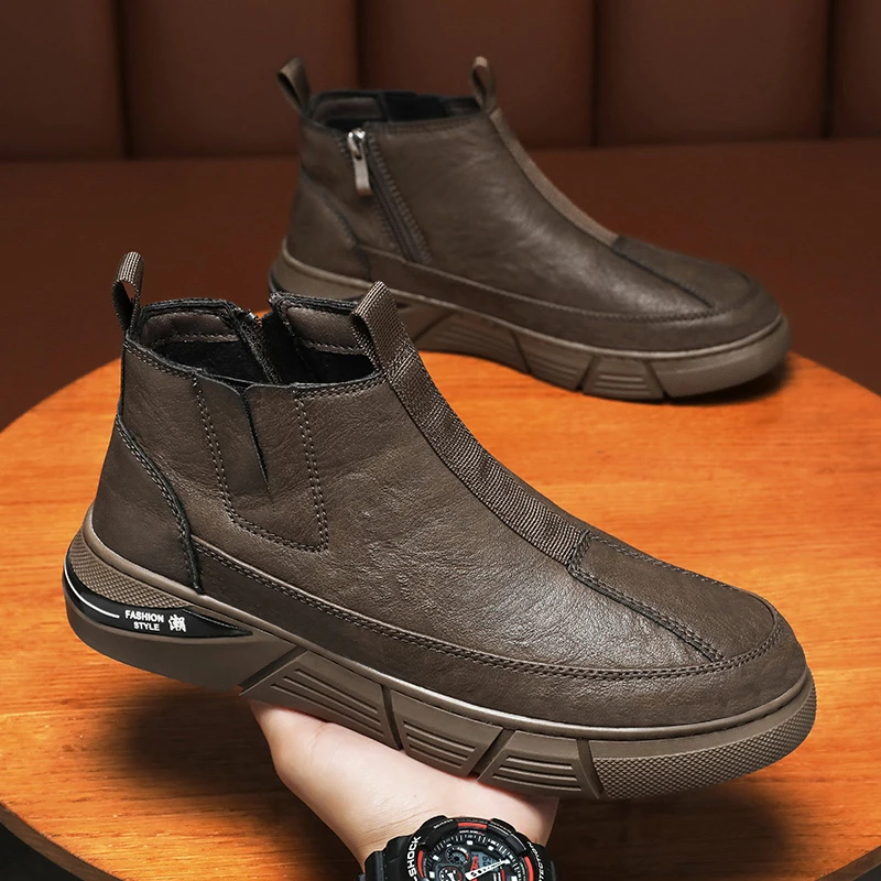 Homens tênis sapatos de couro botas de alta qualidade antiderrapante resistente ao desgaste à prova dwaterproof água da motocicleta bota de segurança masculina chelsea bota masculina