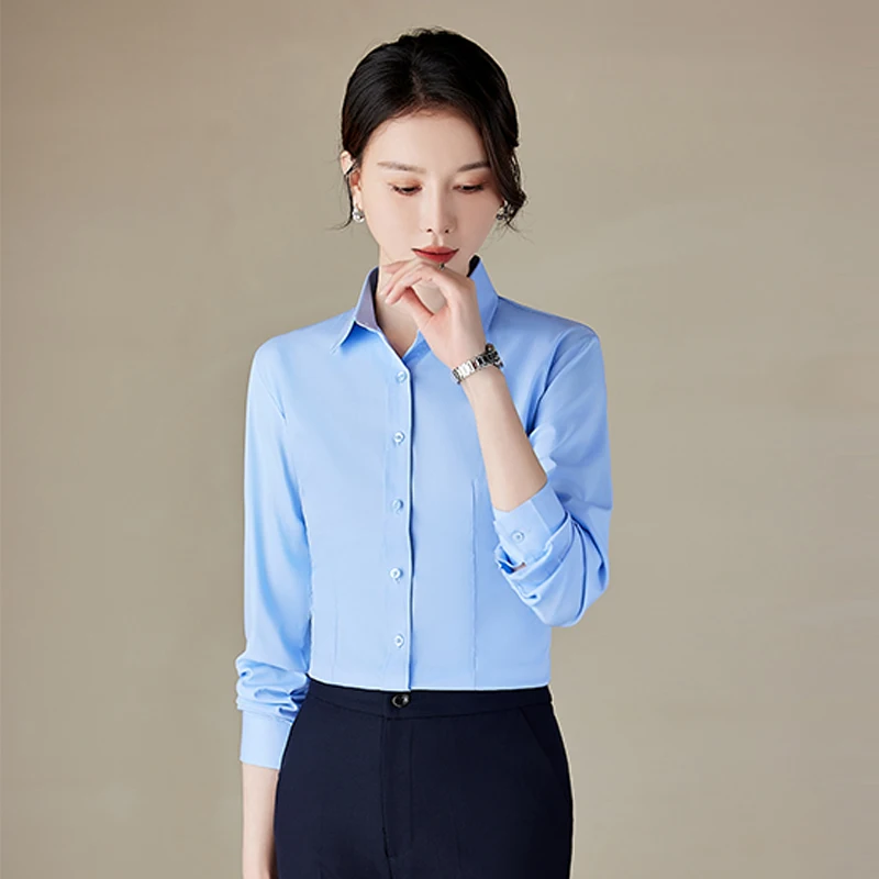 NAVIU Women Shirt Blouses White Blue Shirts Long Sleeve Bluses Female Tops OL Basic New Fashion Elegant Office Ladies Clothing