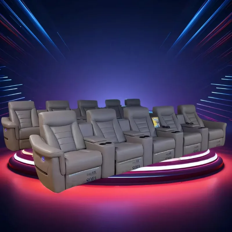 Comfortable Cinema Seating Home Theater Furniture Grey Color Reclining Home Movie Seats Interior Media Room Villa Sofa Set