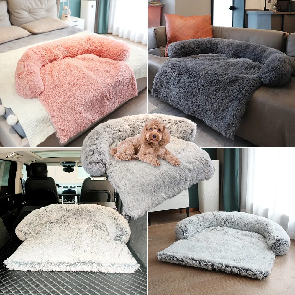 

STLFWholesale Washable Long Plush Pet Dog Couch Cover Bed Removable Dog Sofa Cushion Pet Bed