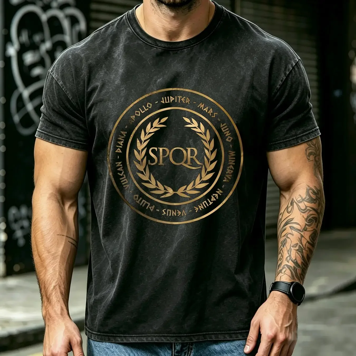 washed T Shirt Roman Gods Ancient Pantheon of Rome SPQR Symbol long or short sleeves vintage Washed Stylish Stretched Casual