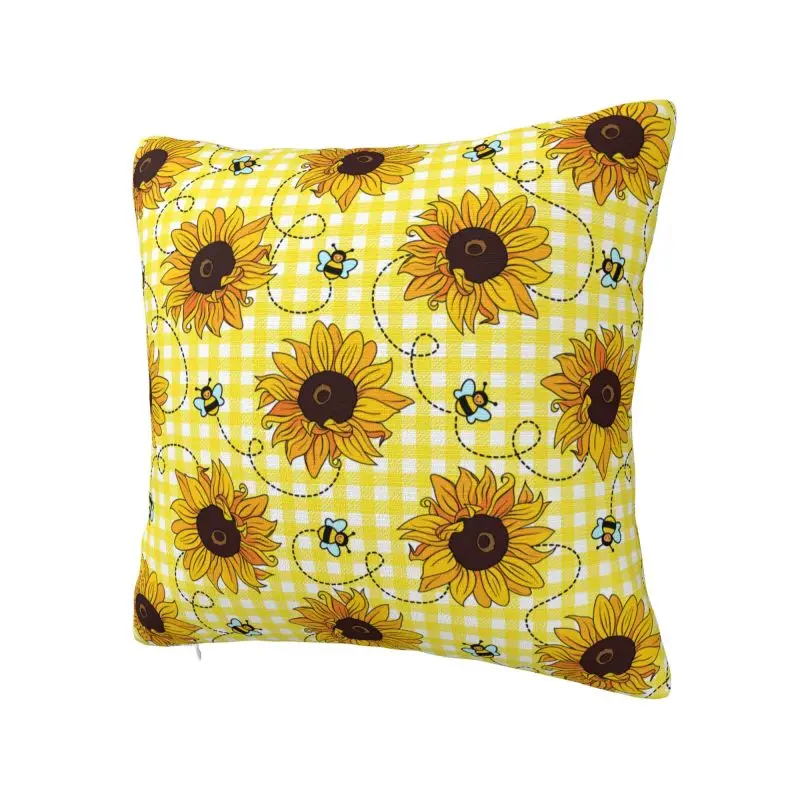 Cute Bees And Sunflowers Cushion Cover 60x60 cm Polyester Velvet Throw Pillow Case For Sofa Car Seat Home Decoration Pillowslip