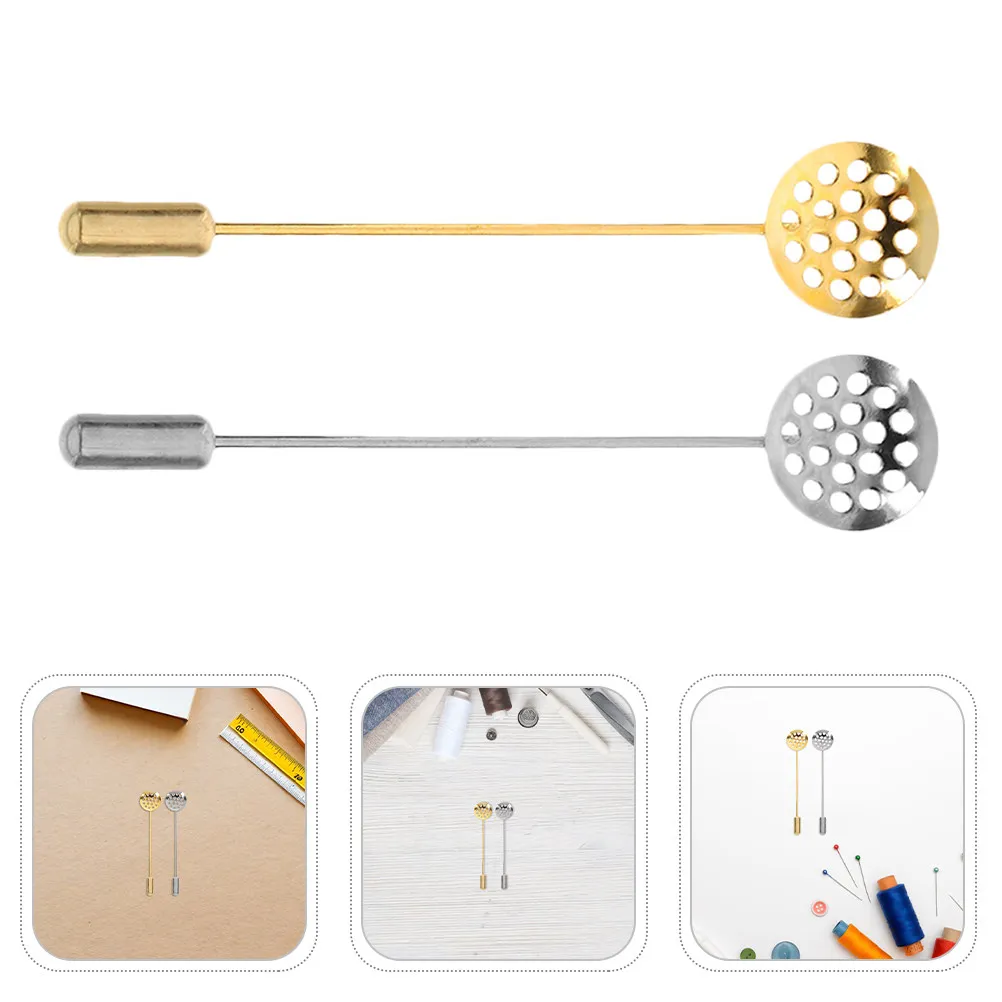 20Pcs Round Tray Lapel Pin Metal Brooches Mesh Surface Brooch Long Needle Wedding Corsage Pin Brooches DIY Craft Accessories