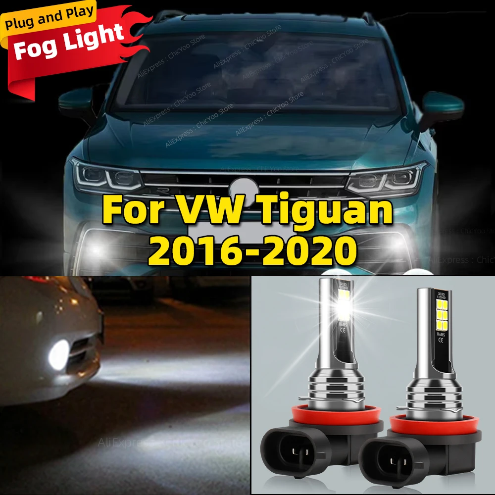 

6000K Front Fog Light 2pcs LED Bulb Accessories Lamp For VW Tiguan 2016 2017 2018 2019 2020 15000LM Plug and Play