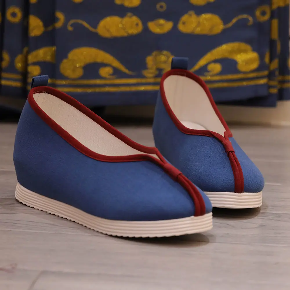Zapatos de tela de estilo chino, calzado Hanfu de cabeza redonda, Color sólido, envuelta en tela, zapatos de aumento interior