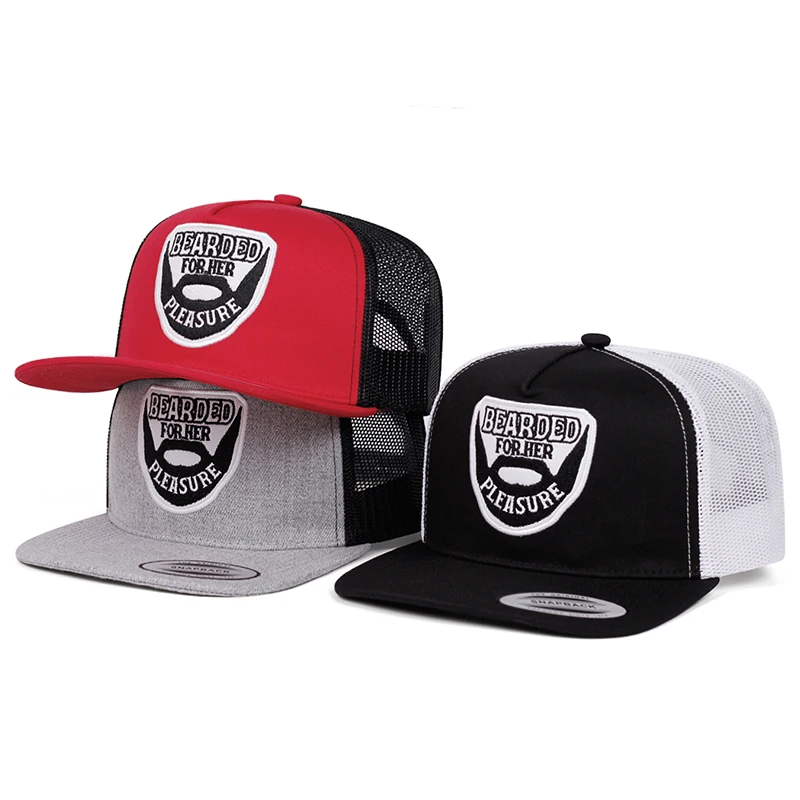1pc Fashion Flat Edge Baseball Hat BEARDED Embroidered HipHop Hat Outdoor Adjustable Decorative Hat Sunshade Hat Unisex Mesh Hat