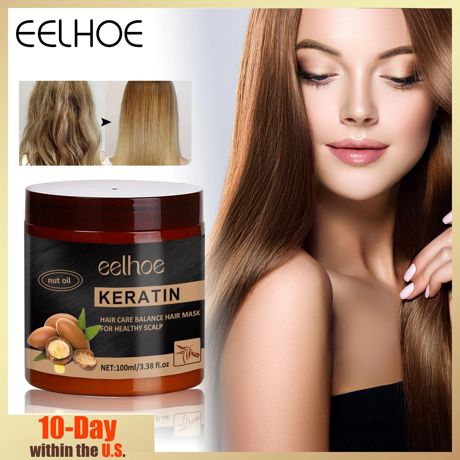 

EELHOE 100ml Argan Oil Keratin Hair Mask Professional Formula Deep Conditioning Nourishing Dry Damaged Hair Anti Friz Detangling