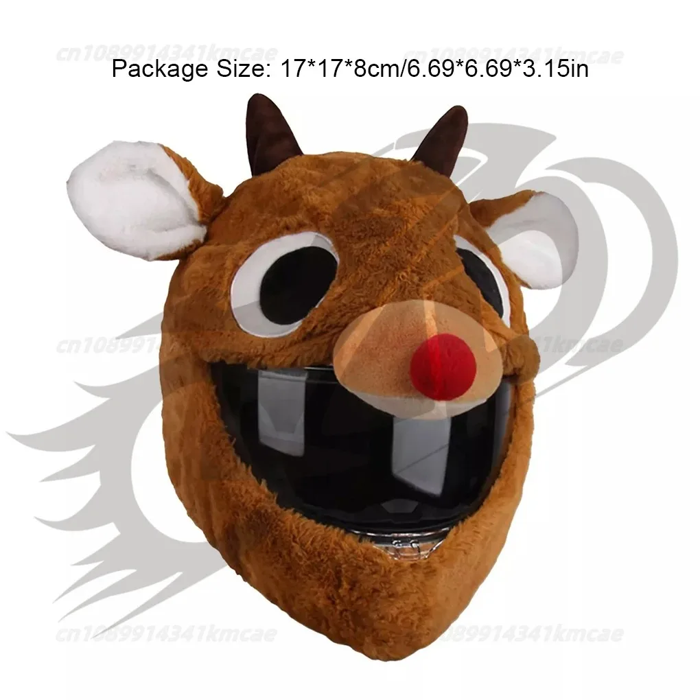 Universal Motorcycle Christmas Helmet Cover Cartoon Elk Santa Claus Fluffy Plush Set Christmas Cosplay Splicing Head Cover image 5