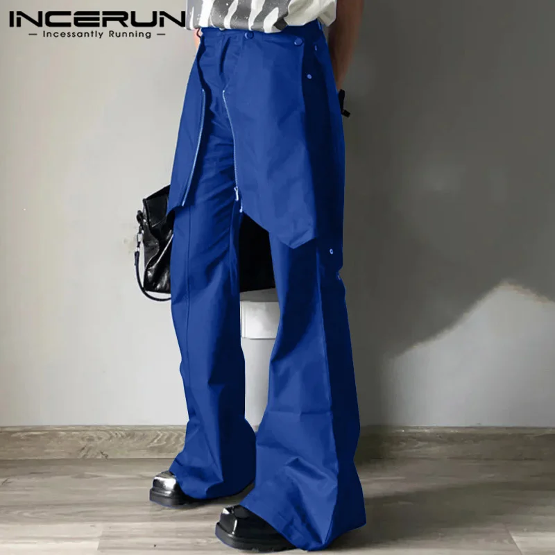 INCERUN 2024 Korean Style Trousers Pantalons Men\'s Deconstructive Design Pants Casual Streetwear Solid Wide Leg Pantalons S-5XL