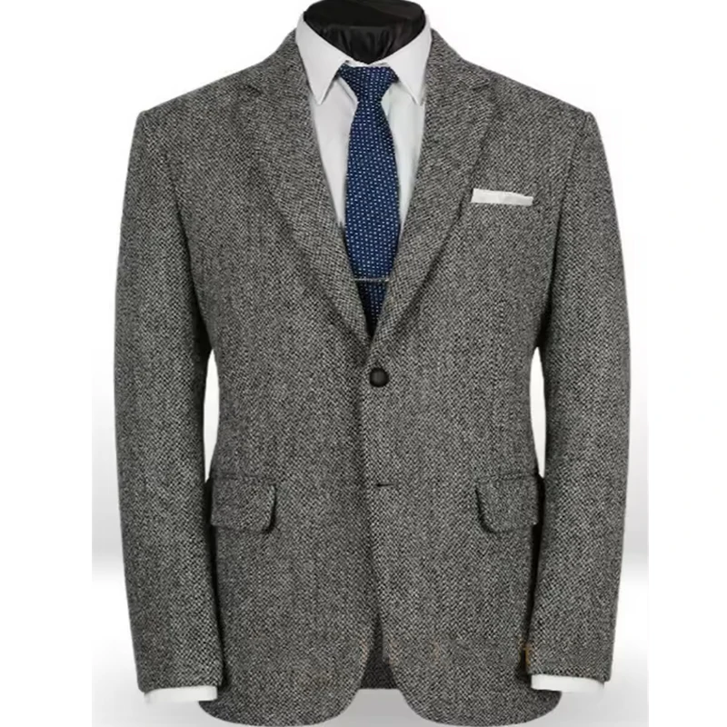 

Men's Herringbone Suit Blazer Prom Tuxedos Wool Tweed Single Breasted Formal Bussiness Jacket for Wedding(Only Coat)Hot Sale