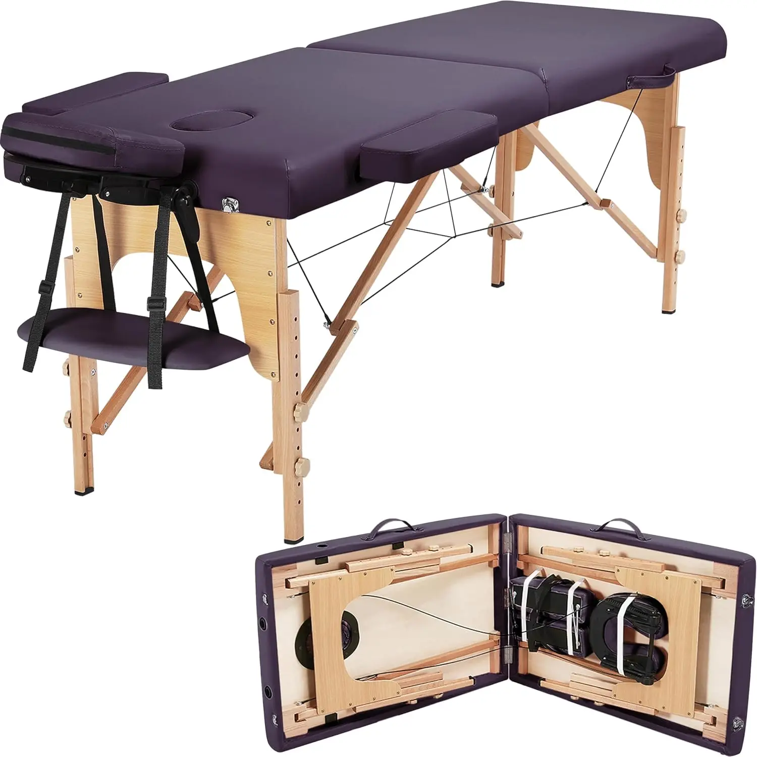 Massagetafel Draagbare Lash Bed Spa Bed Massage Bed Opvouwbare Spa Tafels Verstelbaar 2 Vouw Met Niet-Geweven Tas 24 Inch, Lavendel