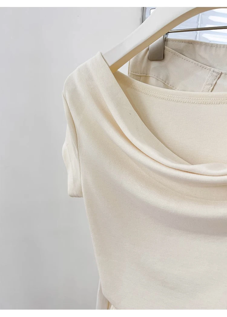 Mode Sommer Frauen T-shirt Einfarbig Weiche Kurzarm Schaukel Kragen Tops Koreanische Sexy Plissee Mädchen Slim Fit Tees