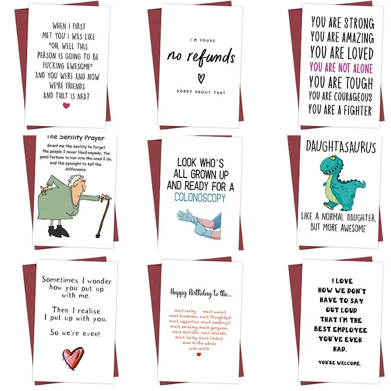 1 Set of Greeting Cards (with Envelopes) Funny Birthday Cards Humorous Text Cards Playful Gift Perfect for Holidays - Detail 1