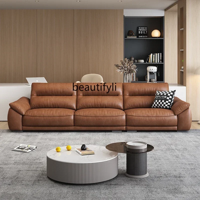 Leather sofa first layer cowhide modern light luxury living room sofa combination simple leather art sofa