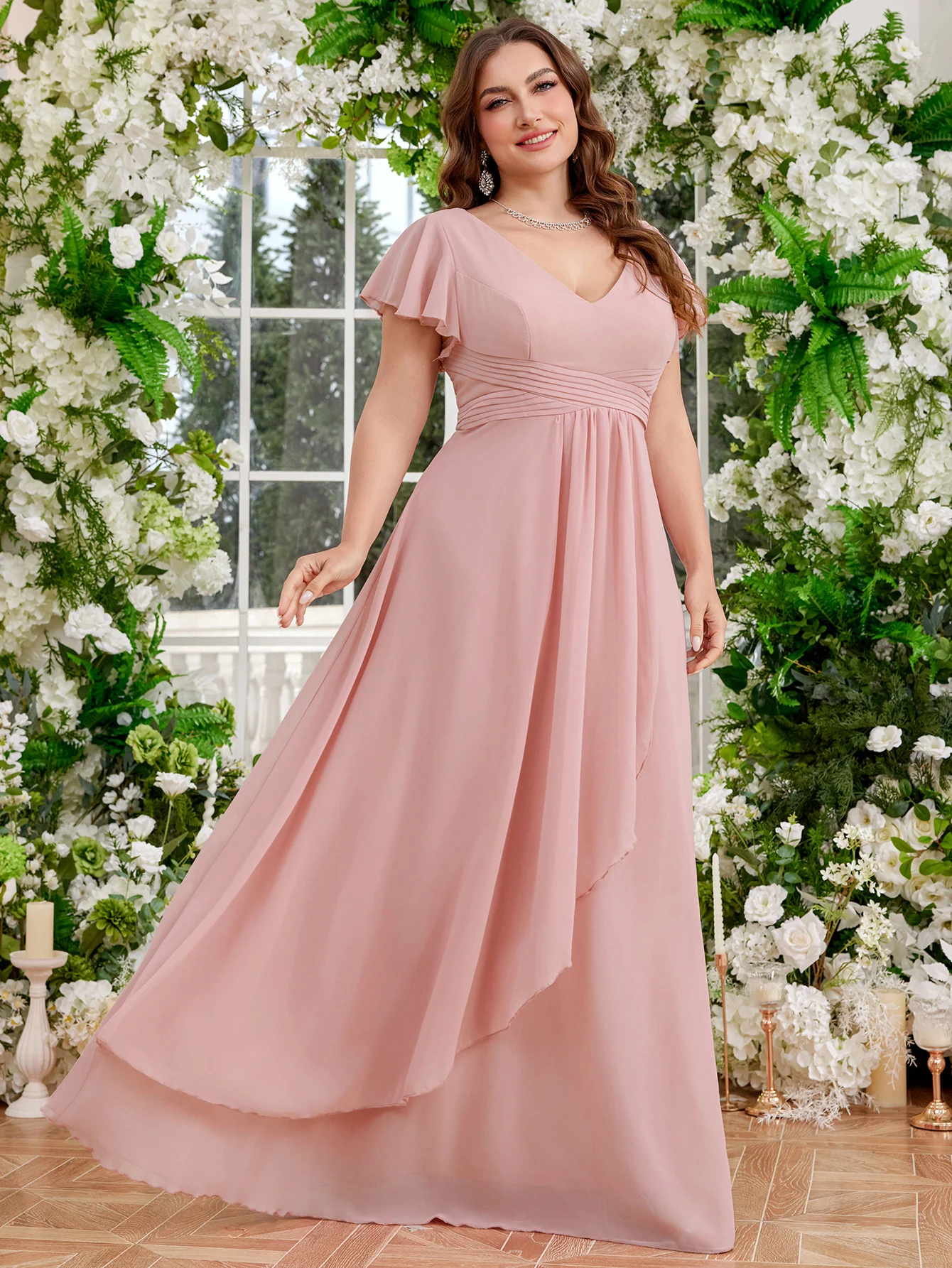 فستان سهرة من UNITHORSE بياقة على شكل قلب وخصر مطوي وأكمام قصيرة وحاشية مزخرفة فستان كوكتيل أنيق للنساء #5