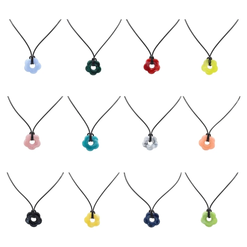 652F Acrylic Flower Pendant Charm Necklace Wax Line Neckchain Fashion Choker Chain Statement Piece Women Jewelry Gift