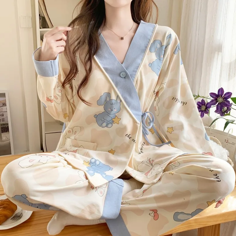 月経着用春、秋、夏薄い産後吸汗マタニティパジャマ調節可能な授乳ホームウェア