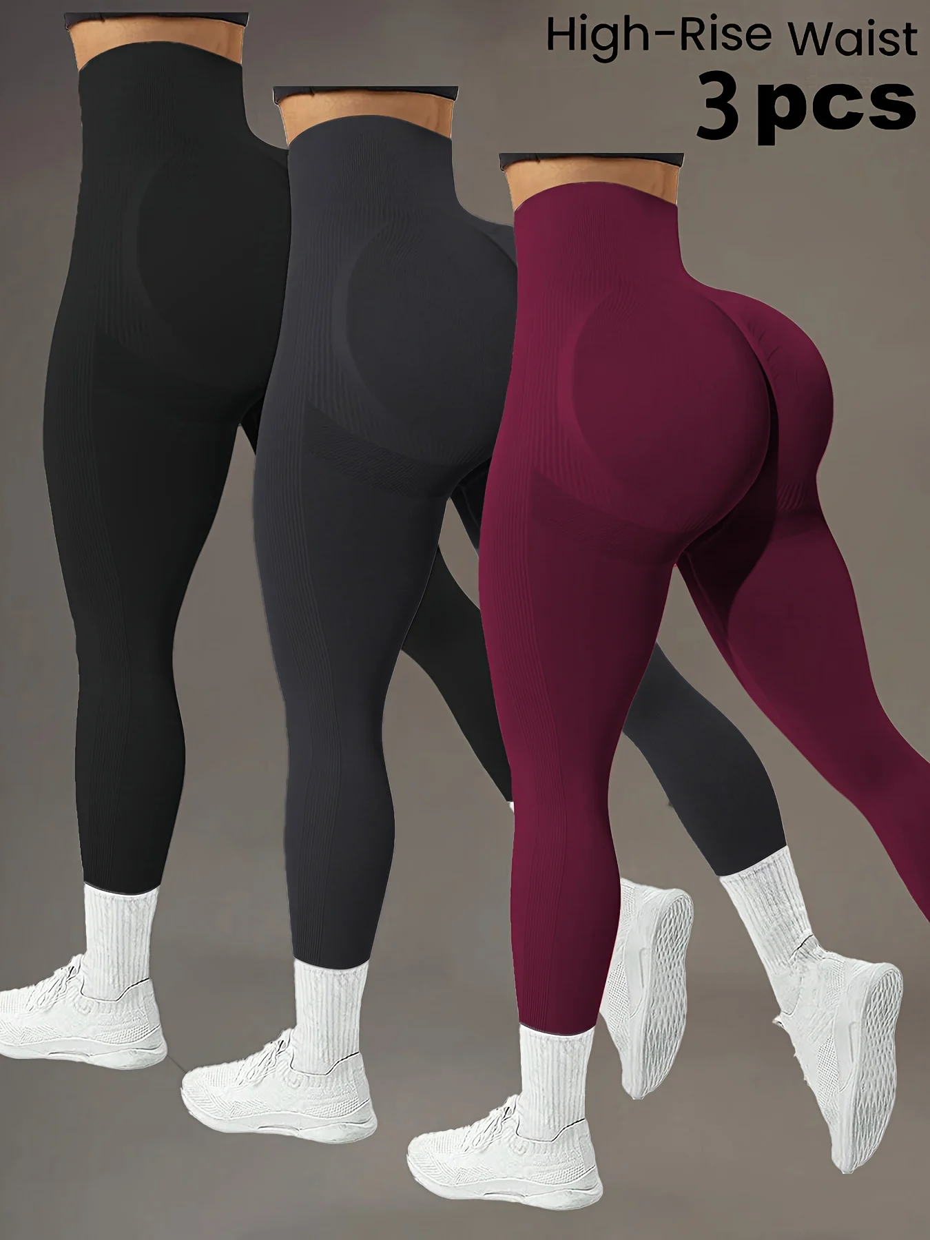 3 Pack Women's High Waist Yoga Leggings Non-See-Through 4-Way Stretch Tummy Control Workout Pants Athletic Running Trousers