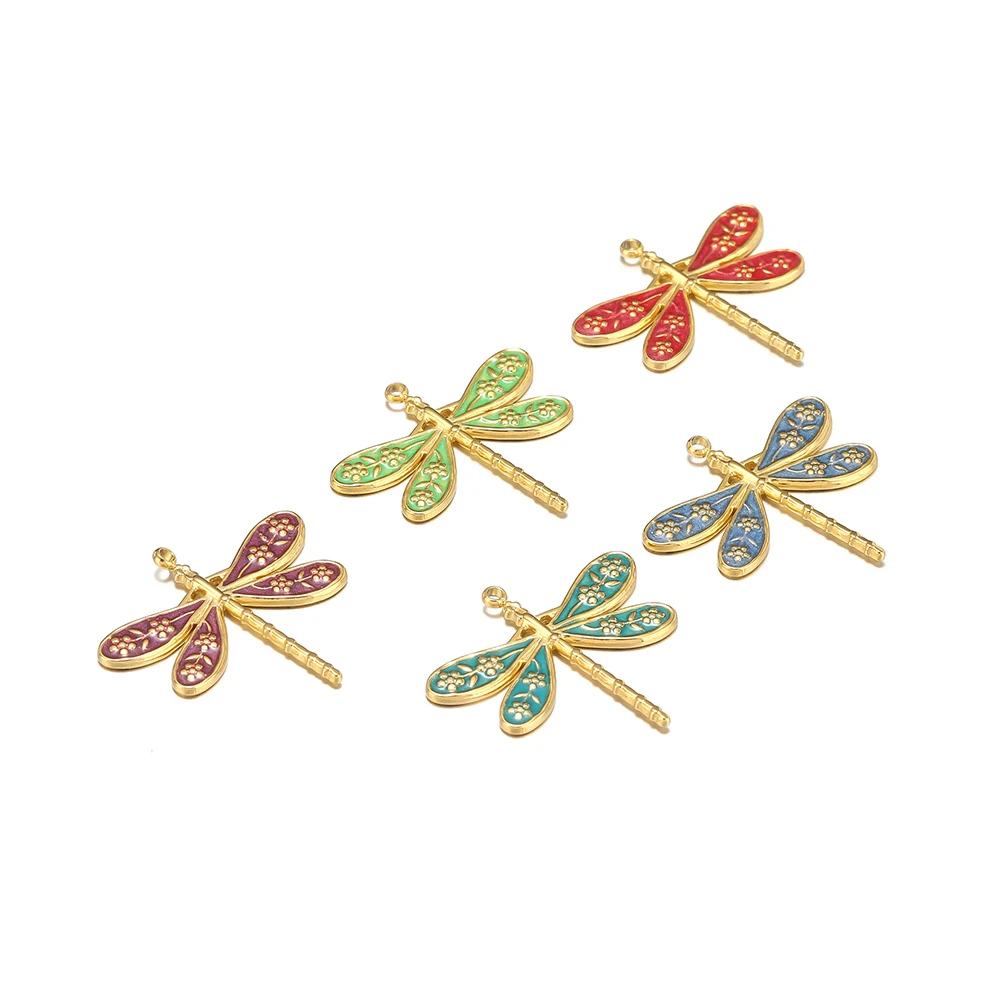 

5pcs Stainless Steel Drip Oil Dragonfly Charms Gold Plated Pendants for DIY Jewelry Bracelet Supplies Necklace Making Wholesale