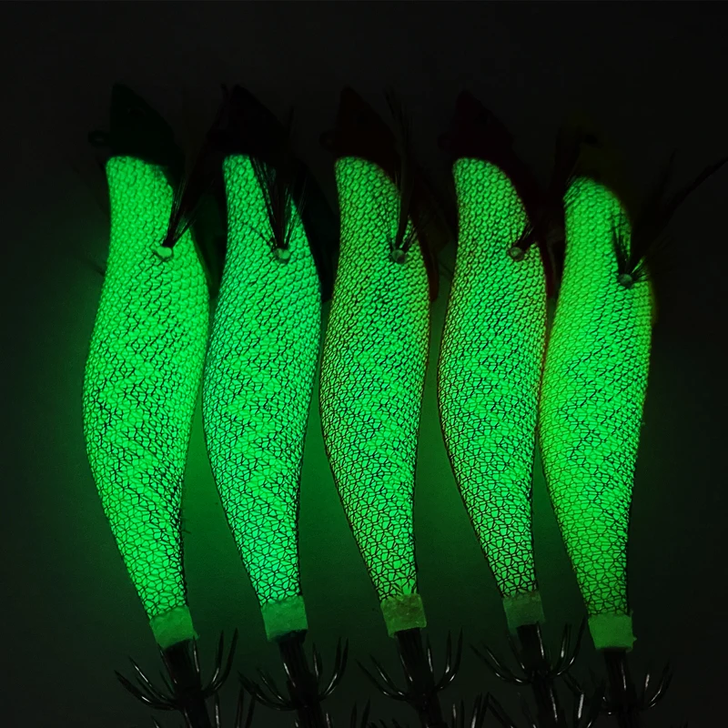 Señuelos luminosos de camarón madera – Cebo calamar con anzuelos plomo - imagen 4