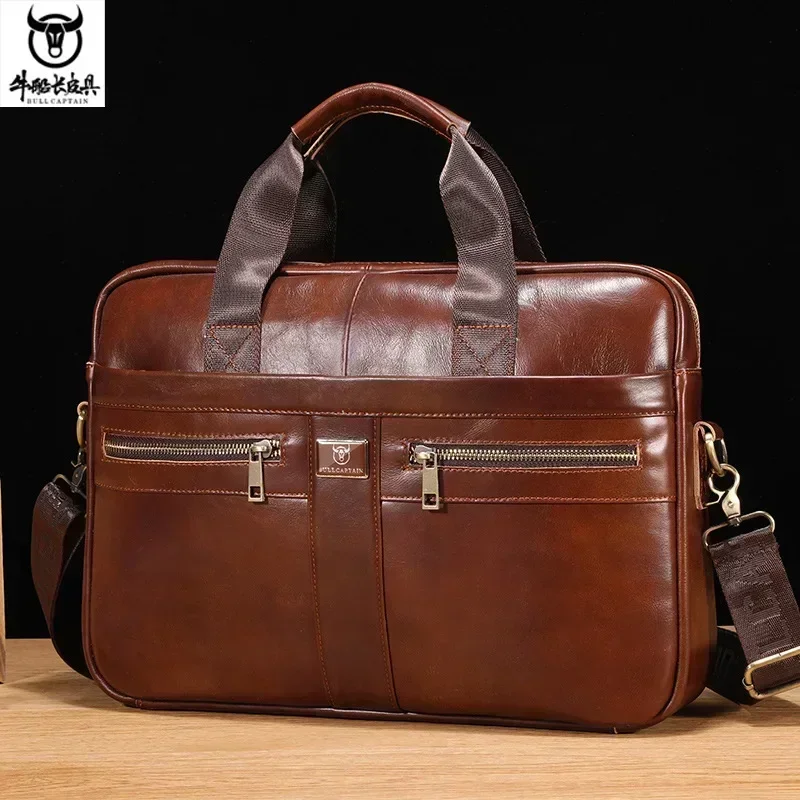 Valigetta da uomo in pelle bovina con strato superiore Borsa a tracolla retrò per laptop di grande capacità Borsa a tracolla Borsa da lavoro