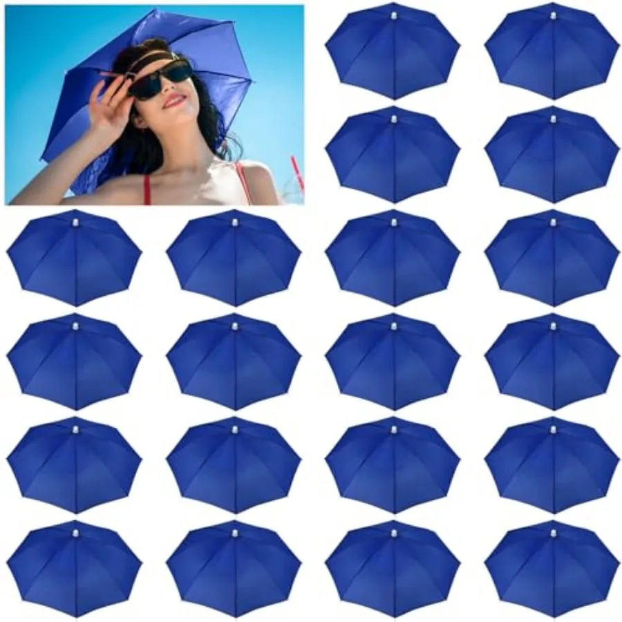 

20 Pieces Umbrella Hat for Adults Waterproof Head Umbrella Cap for Beach Fishing Hiking Camping