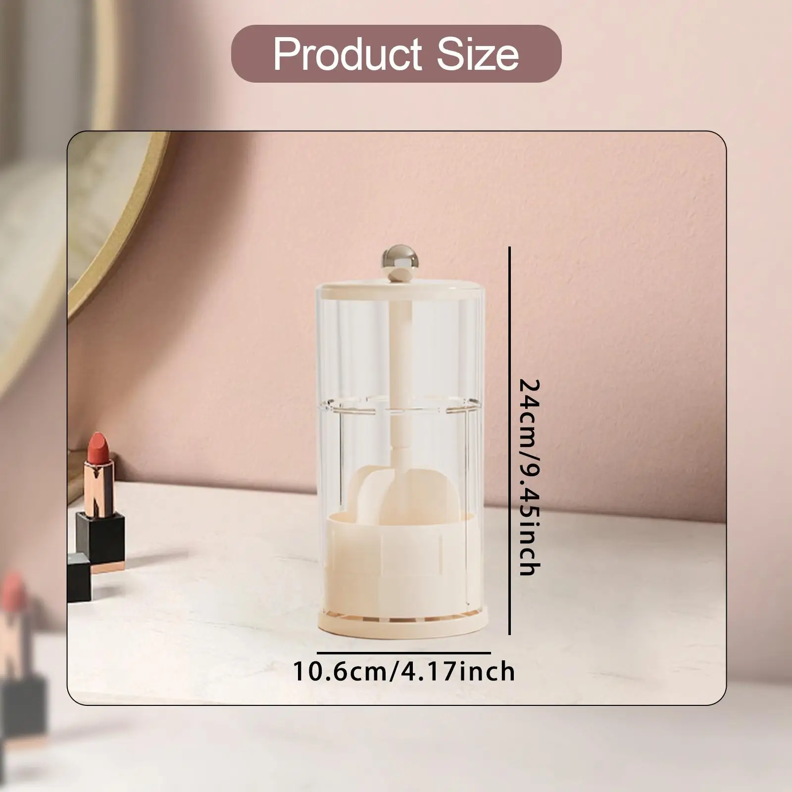 Dustproof ABS Makeup Brush Holder with Auto Rising Lid Cosmetic Storage Box for Vanity Countertop Organizer