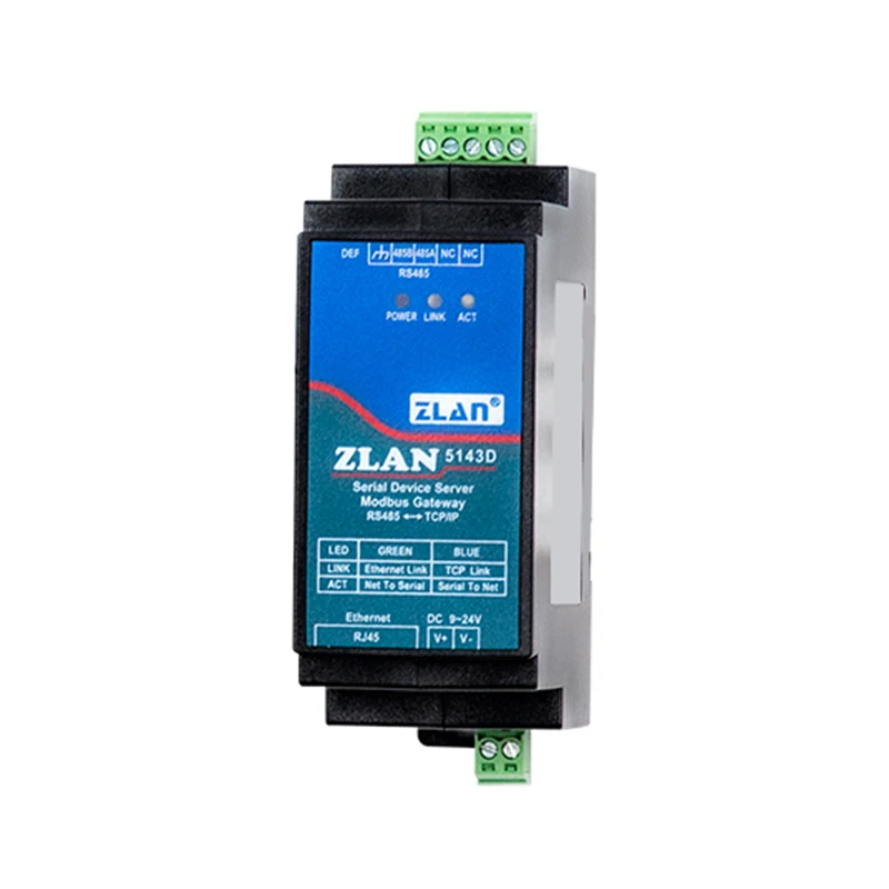 Passerelle Modbus RS485 du serveur de périphériques série ZLAN5143D Din-Rail de DC9-24V à TCP/IP Prise en charge du gel complet