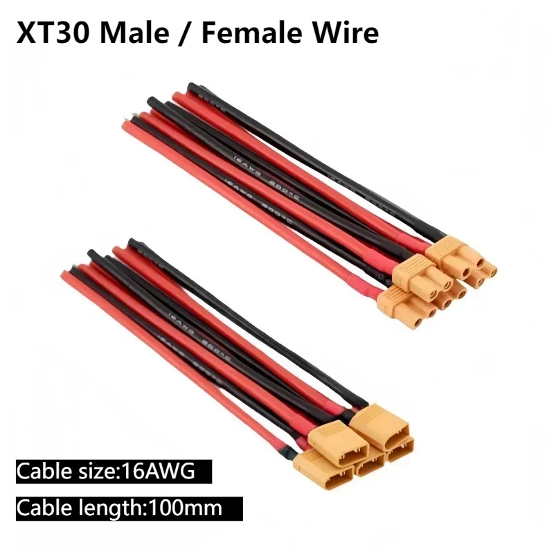 XT30 Pigtail Plug Male and Female Connector with 100mm 16AWG Tinned Wire Cable for RC Fixed wing Lipo Battery FPV Drone charger