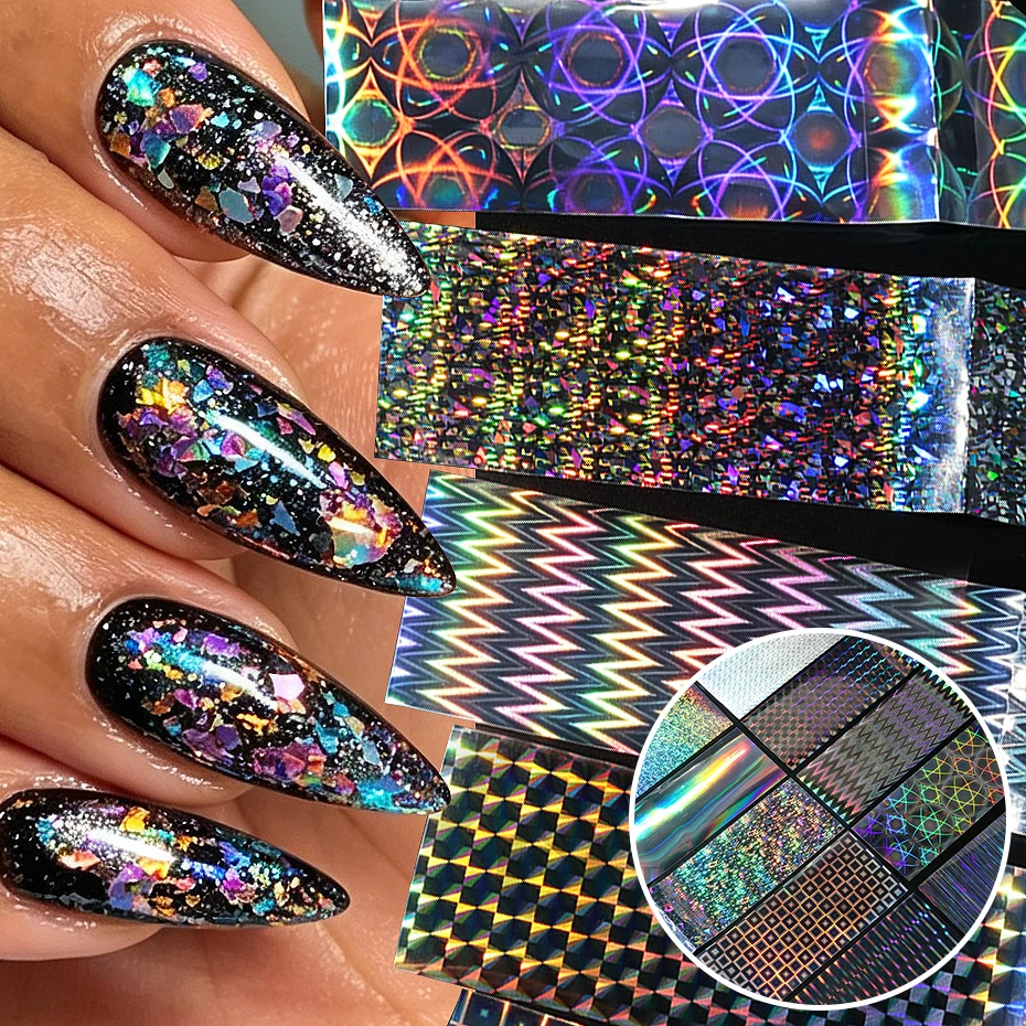 10pcs Iridescent Film Nail Art Foil Transfer Stickers Shifting Rainbow Reflection Nail Transfer Stickers Chameleon Nail Foils De
