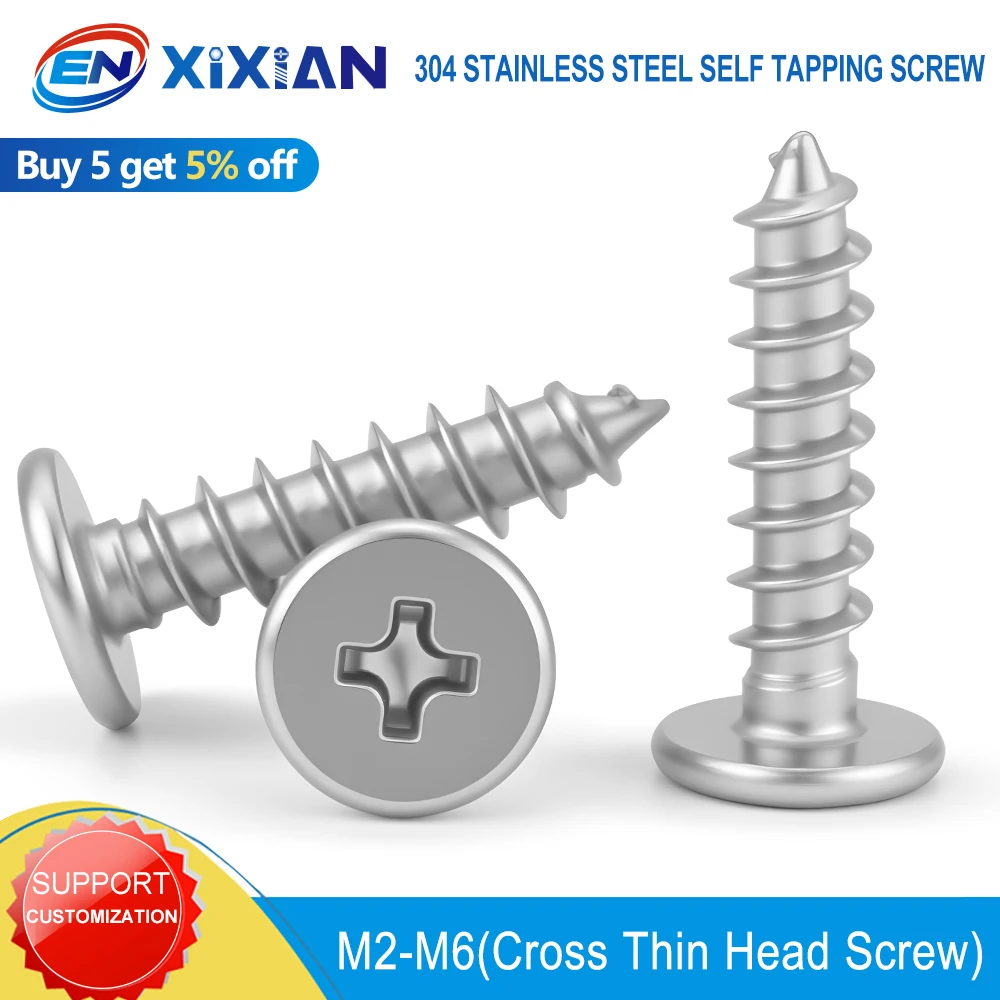 M2 M2.3 M2.6 M3 M3.5 M4 M6 Cross 304 Stainless Steel Self tapping Wood Screw  Phillips Super Ultra Thin Flat Wafer Head 35-75pcs