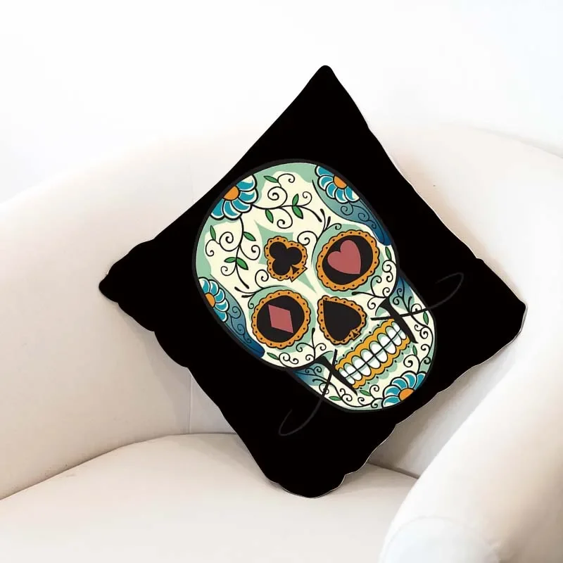 Home Decor Bedroom Living Room Skull Flower Pillow Cover Printed Cushion Sofa