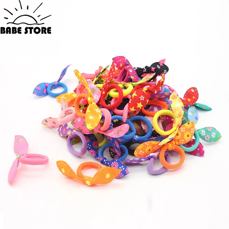 10Pcs Random BunnyEars Bows Elastic Hair Bands For Children Baby Girls Rubber Headband Set Scrunchies Kids Cute Hair Accessories